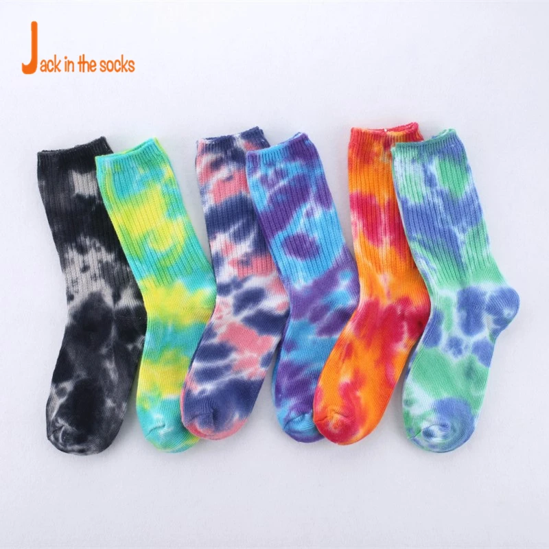 

Fashion Colorful Street Style Tie Dye Happy Socks Unisex Women Casual Loose Ruffle Slouch Tye Dye Socks, Can be customized in any color