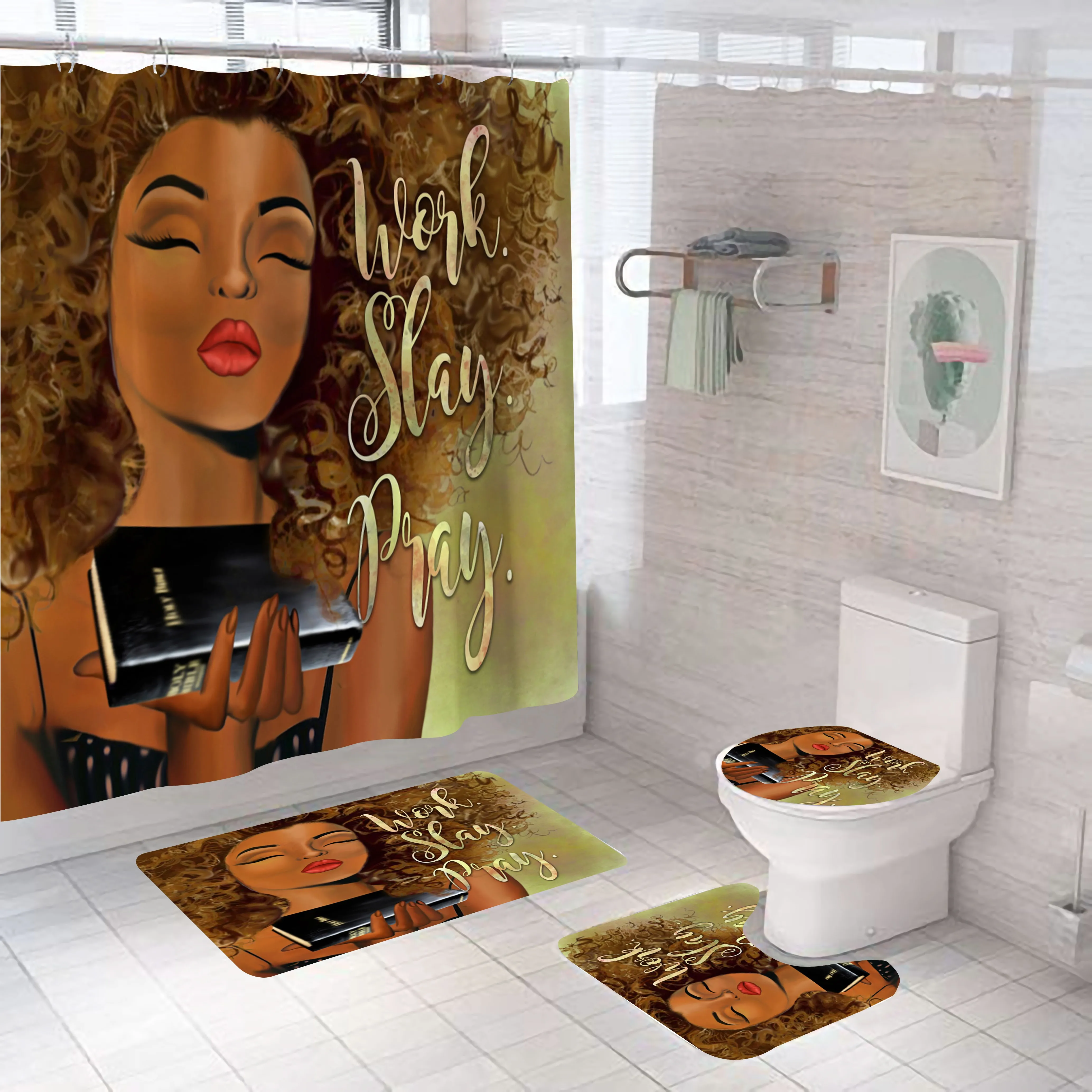 

Custom design sexy black girls pattern shower curtain set for bathroom
