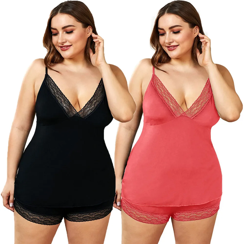 

JSMANA 2 piece deep V backless solid lace nightwear plus size lingerie nighty set ladies underwear womens lingerie set, Can be customized or choose our colorways