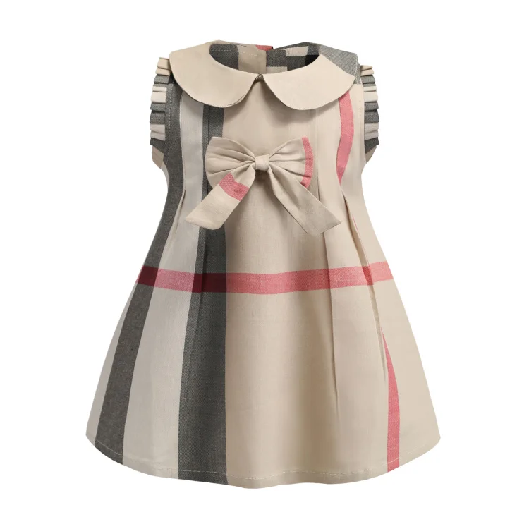 

Hot sale new design girls dresses Cotton plaid kids clothing boutique dresses with peter pan collar, Ki