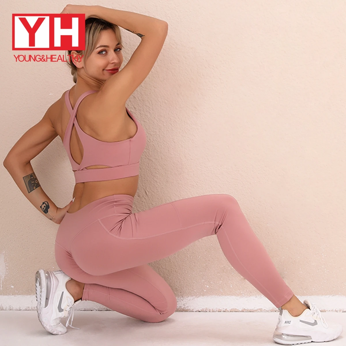 

2021 Fast Shipping Plain Solid Color Seamless Stretchy Booty Two Piece Sports Women Yoga Set