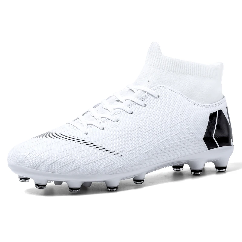 

Factory Customize Men Cleats Football Boots High Top Soccer Sneakers Turf Futsal Outdoor Fashion White Sport Shoes