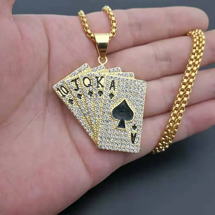 

Custom Gold Plated Stainless Steel Iced Out Big Hip Hop Poker Pendant, 18k gold