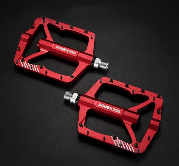 

ROCKBROS Bicycle Pedals Aluminum Alloy Non-slip MTB Road Bike High Speed Bearing Hollow-carved Dustproof Pedal Bike MTB pedal, Black red, black