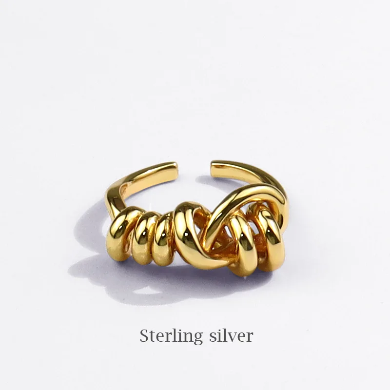 

Women Men Cool Style Gold Rings 925 Silver Plated Twist Knot Rings Retro Trendy Geometric Twisted Cuff Finger Rings For Women