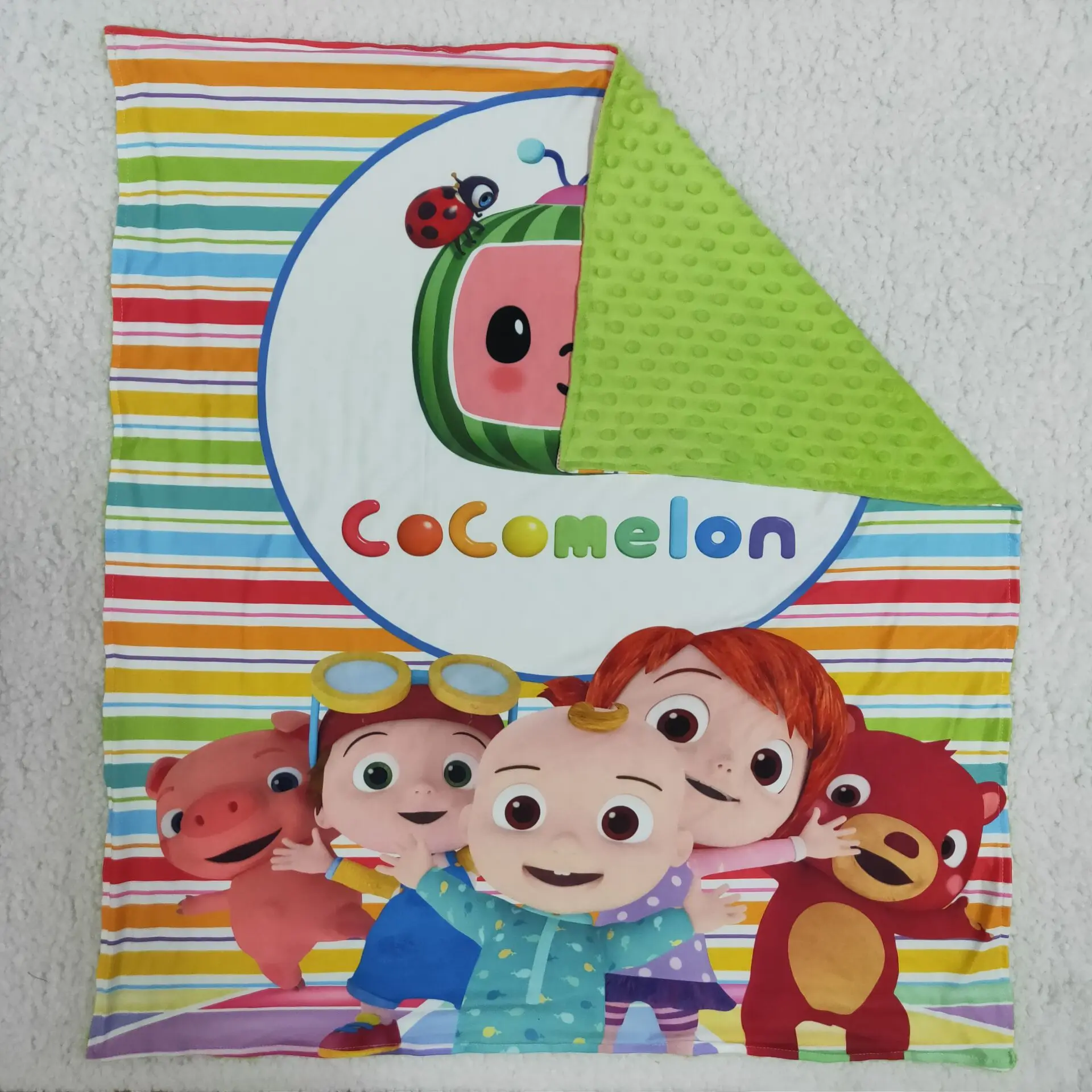 

Baby blankets popular cartoon coco melon printed stripe green blanket size 29x32 inch Toddlers sleepwear