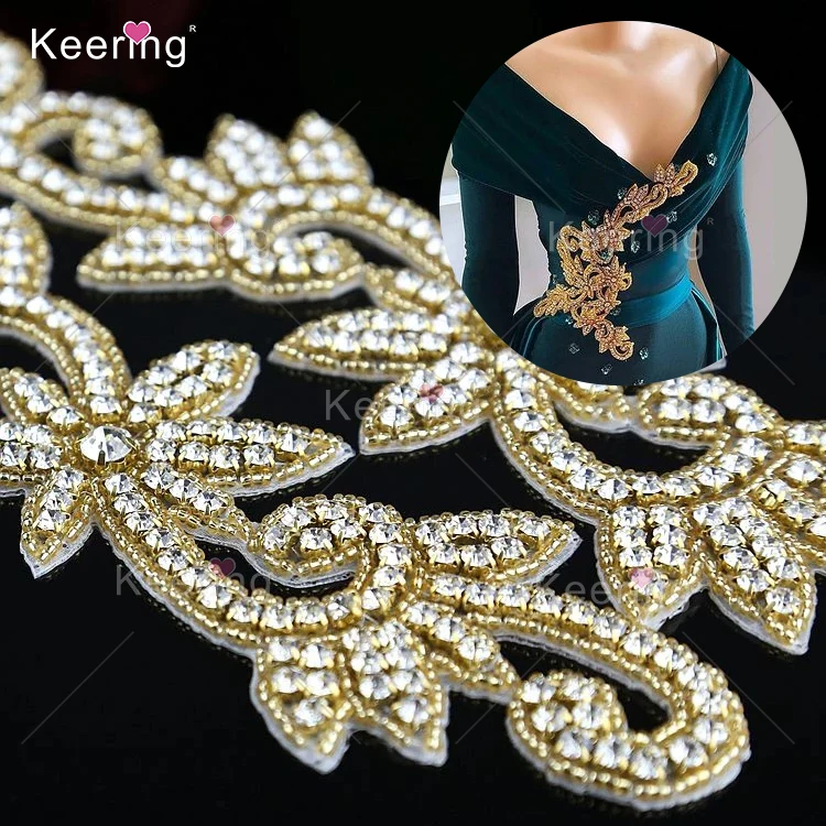 

Gold Rhinestone Bling Bridal Belt Craft Chain Crystal Costume Dress diamond Applique trimmings for sewing clothes WRA-304