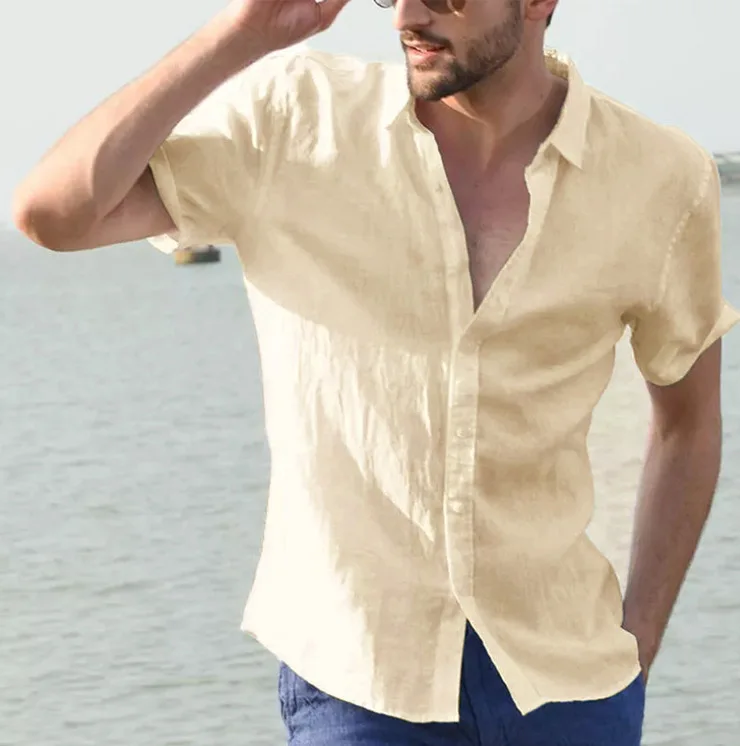 

European and American hot style summer short sleeved slim fit casual men's shirt