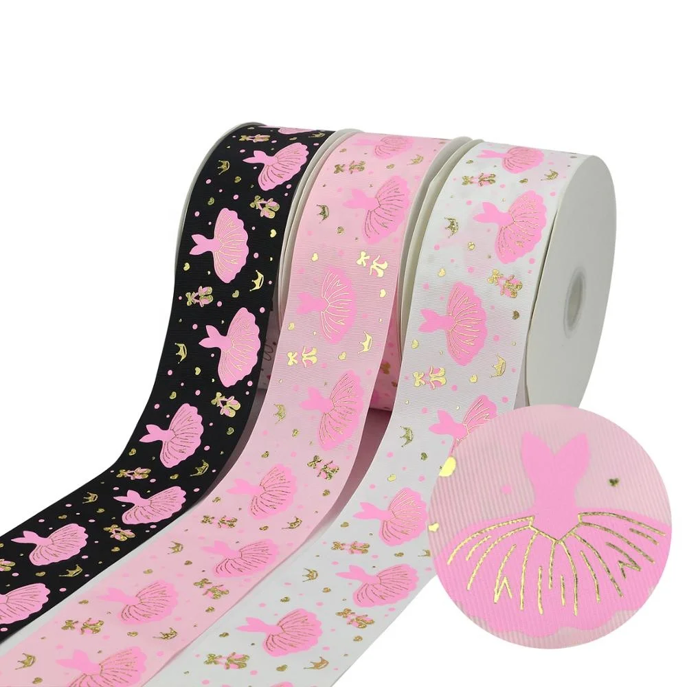 

New Arrival Pink Ballet Girls Dress Ink Foil Print On Grosgrain Ribbon, Request