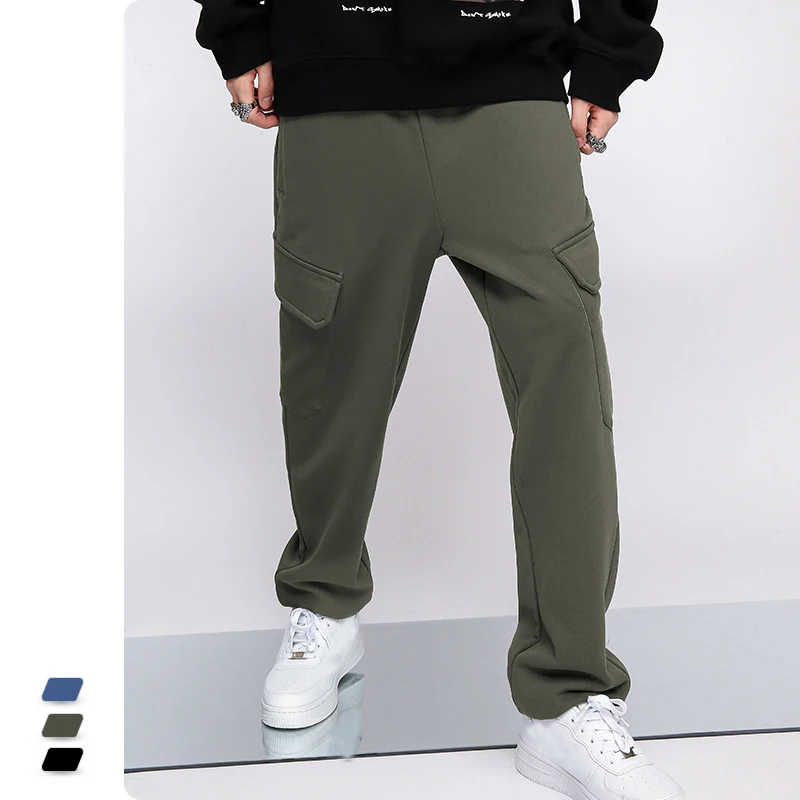 

Winter Men's Thick Drawstring Pants Fashion Sports Wear Men Casual Trousers Stacked Sweat Pants