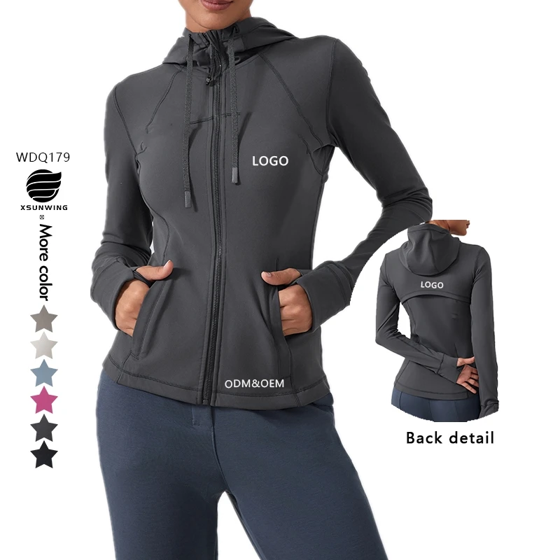 Xsunwing Custom Logo Winter Warm Fleece Zipper Hooded Jacket Long Sleeves Thumb Hole Plus Size Yoga Workout Gym Fitness Sports