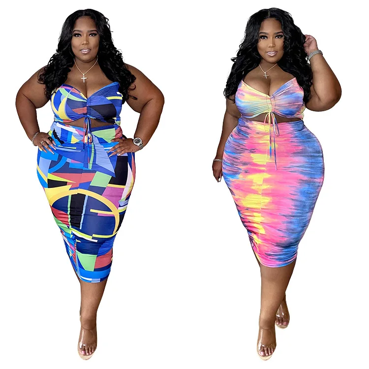 

C13107 - plus size fashion causal hollow out printed drawstring women slip dress