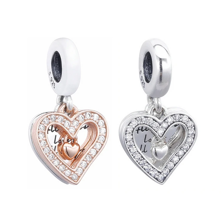 

New trending hot products elegant sparkling freehand heart dangle 925 charms bulk, Silver