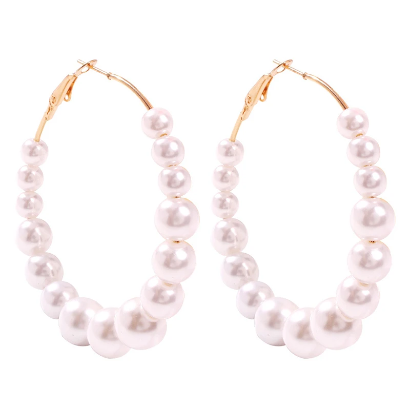 

Women Exaggerate Round Circle Dangle Earrings Elegant Pearls Hoop Earrings (KER450), Same as the picture