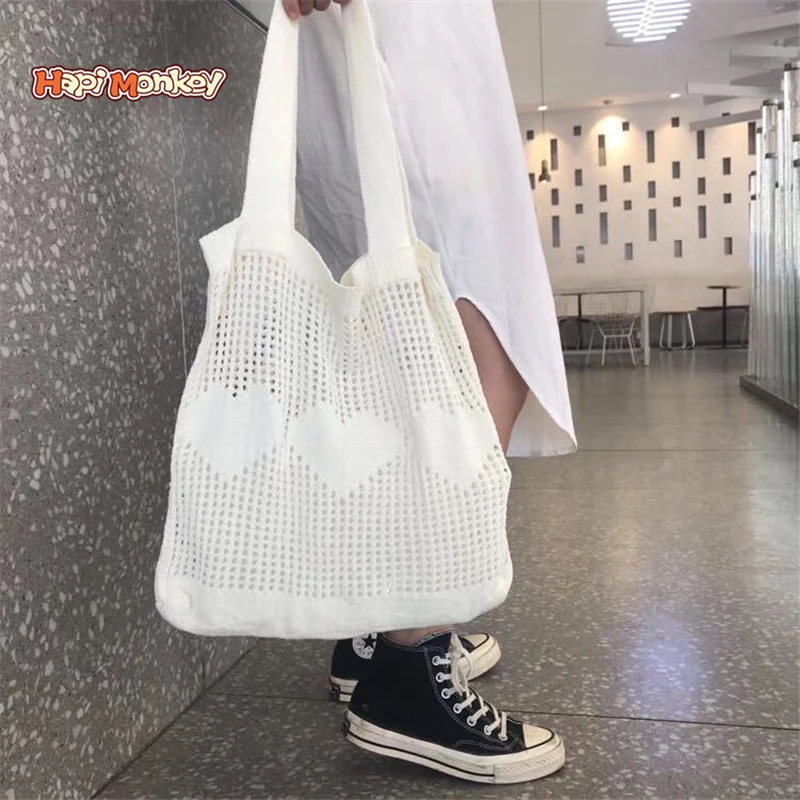 

Hapimonkey Knitting Bag Reusable Shopping Bag Grocery Bags Fabric Hand bag White Cotton Tote Bag