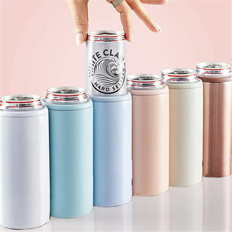 

12oz Skinny Can Tumbler Beer Cooler Stainless Steel Coffee Wine Cup Vacuum Insulated Mug Slim Thermos Bottle, Black/purple/green/red/blue/white/pink