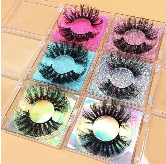 

Individual natural thick lashes 3d eyelash 5d 25 mm siberian dramatic fluffy mink eyelash wholesale with custom packaging box, Black