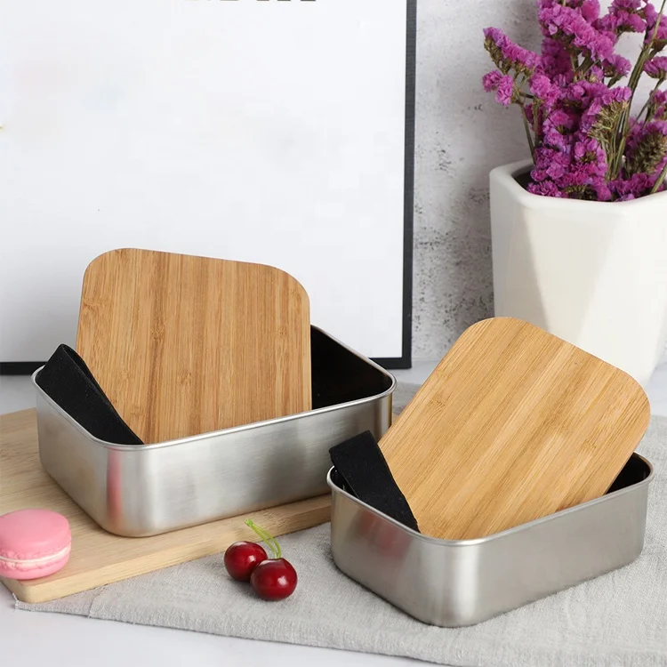 

2021 Hot Sell Lunch Box Set Stainless Steel Metal Lunch Boxes and Water Bottles for Kids Back to School, Natural bamboo color