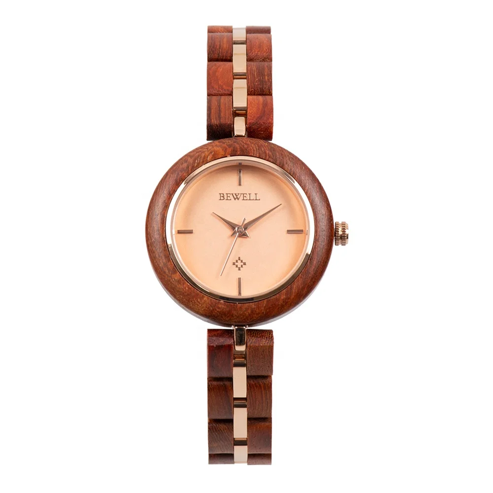 

BEWELL Luxury wooden watch Women's Wooden Watches Analogue Japanese Quartz Watch with Wood Bracelet