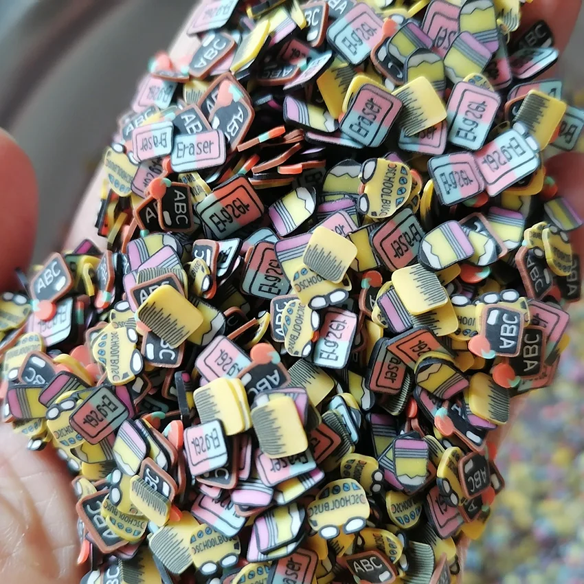 1KG DIY Craft Slime Sprinkles School Bus Pencil Eraser Blackboard School Supplies Polymer Clay Sprinkles Slices