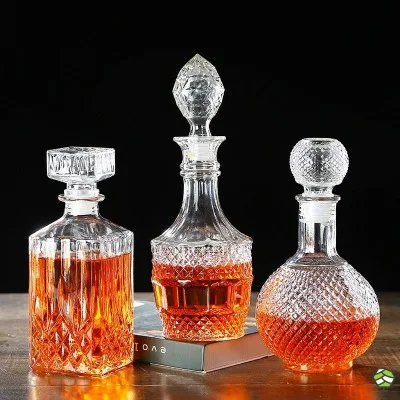 

Classic Wholesale Crystal glass diamond whiskey wine Brandy whisky globe empty decanter bottle with cap