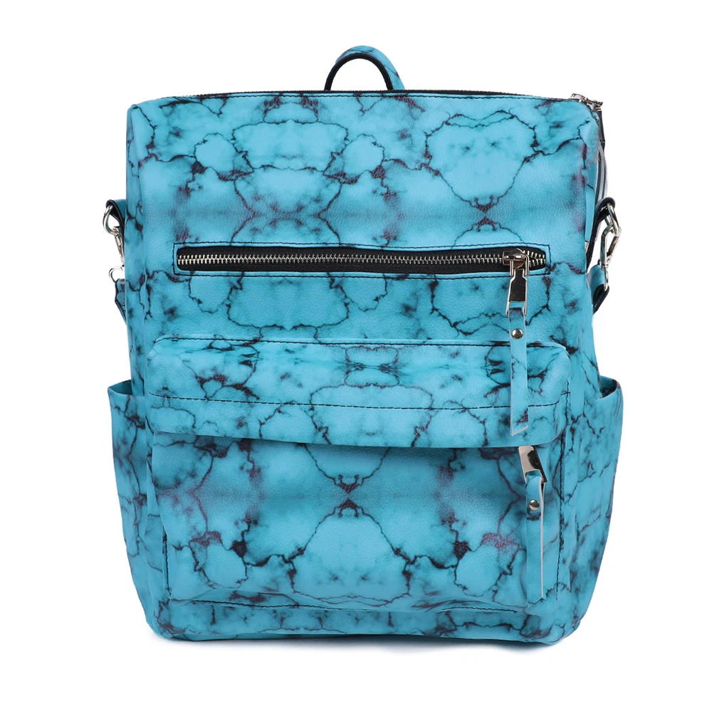 

Wholesale Large Capacity Casual Students School Bag Turquoise Diaper Bag Women Multifunction Travel Leather Backpack for Lady