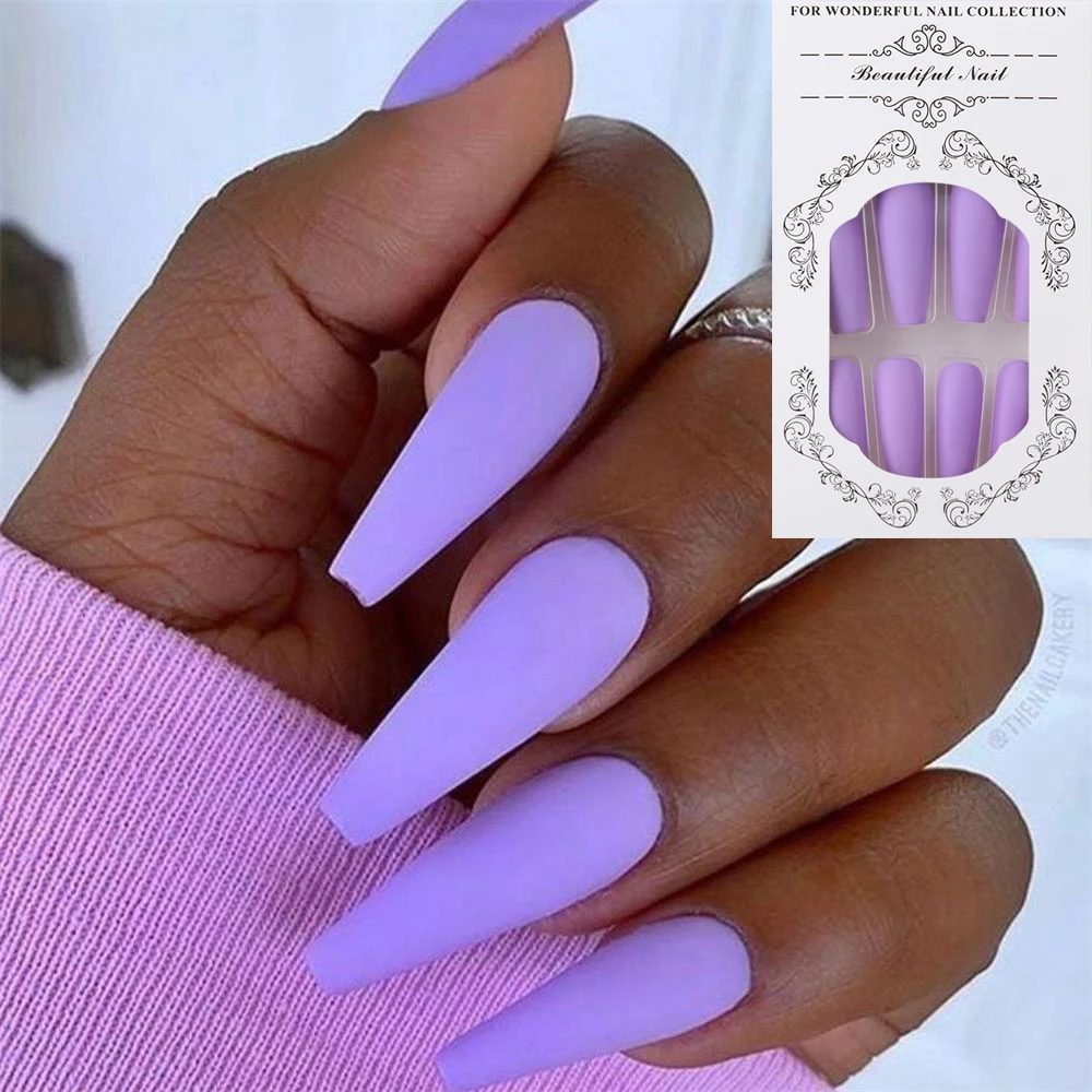 

24Pcs Matte Long Ballerina False Nails Tips Colorful Coffin Nail Art Decor Manicure Extension Full Cover Fake Nails With Glue