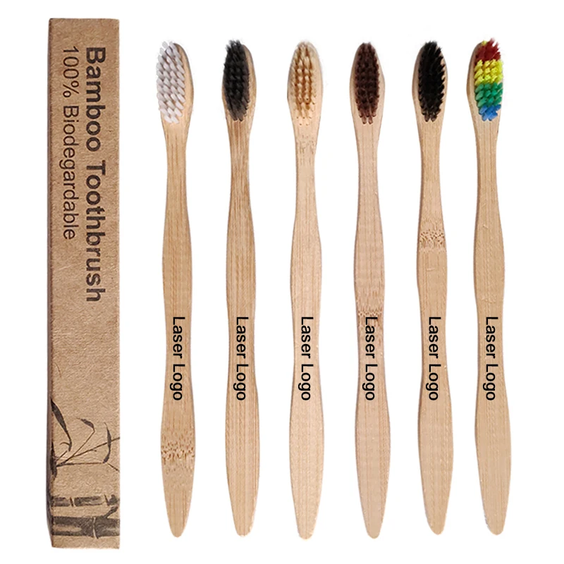 

Eco Organic Custom Logo 100% Biodegradable Wooden Tooth Brush Charcoal Soft Hair Bamboo Toothbrush, White, gray, brown, black, color ect.