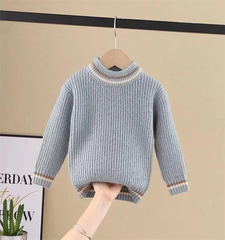 

2021 wholesale kids knitted clothing jumpers knitwear baby top stripes long sleeves autumn winter girl boy children sweater