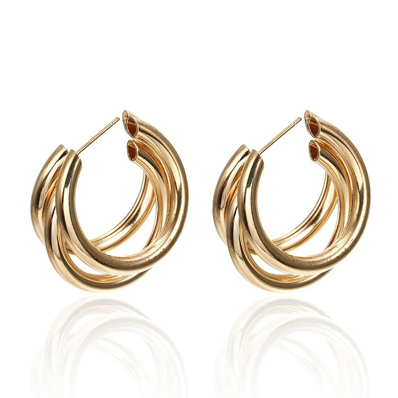 

Hoop Earrings Gold Silver C-shaped Multilayer Statement Round Earrings For Women Gift Fashion Jewelry