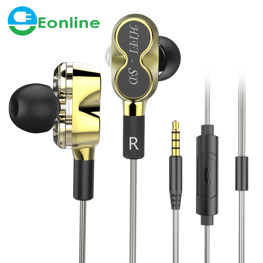 

EONLINE In Ear Earphone Deep Bass for Noise Isolating with micphone earbuds Stereo Bass earphones For Phone, Black/gold