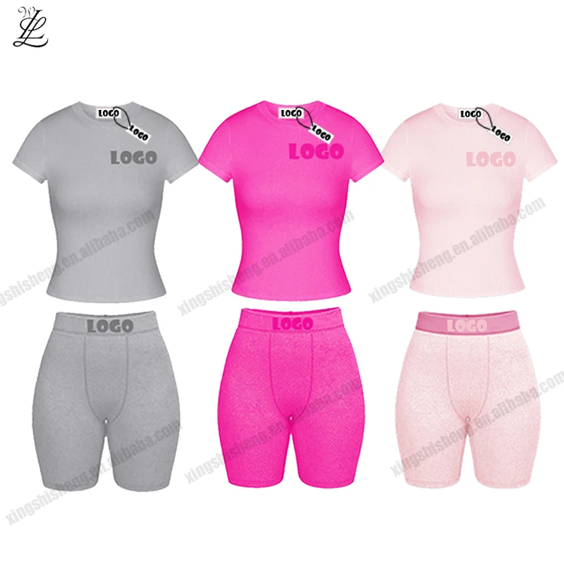 Women's Ribbed Embroidery Loungewear T-Shirt and Shorts Set