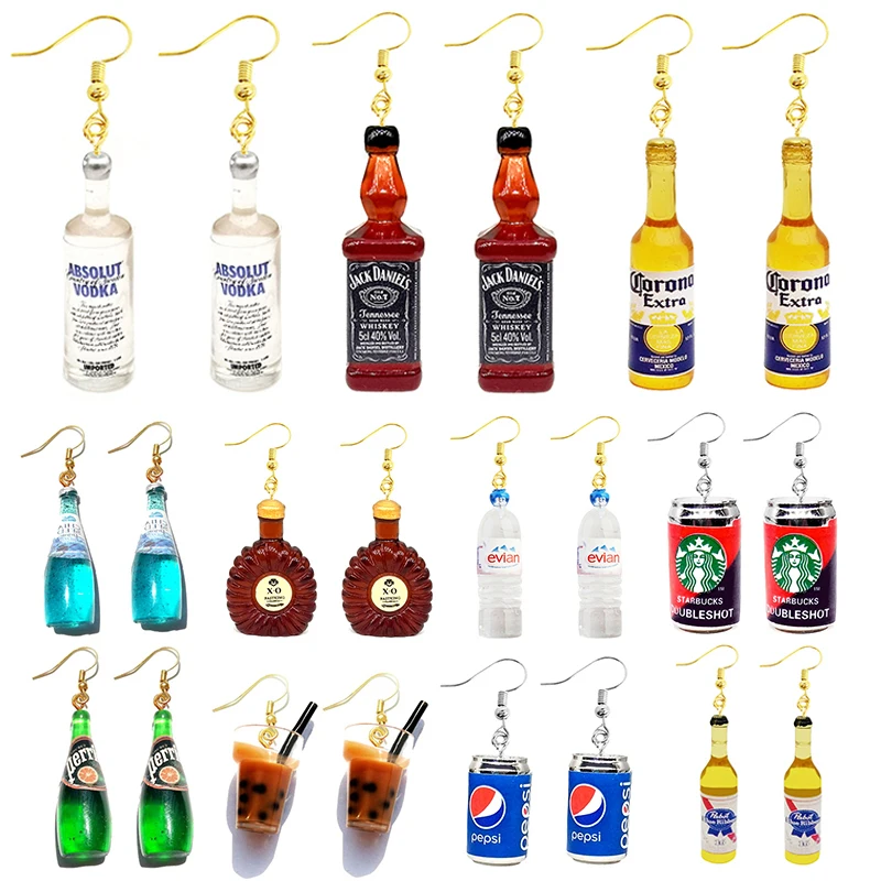 

Earring For Women Resin Drop Custom Made Handmade Cute Girls Gift Eardrop Coffee Drink Funny Liquor Spirits Bottle Cans