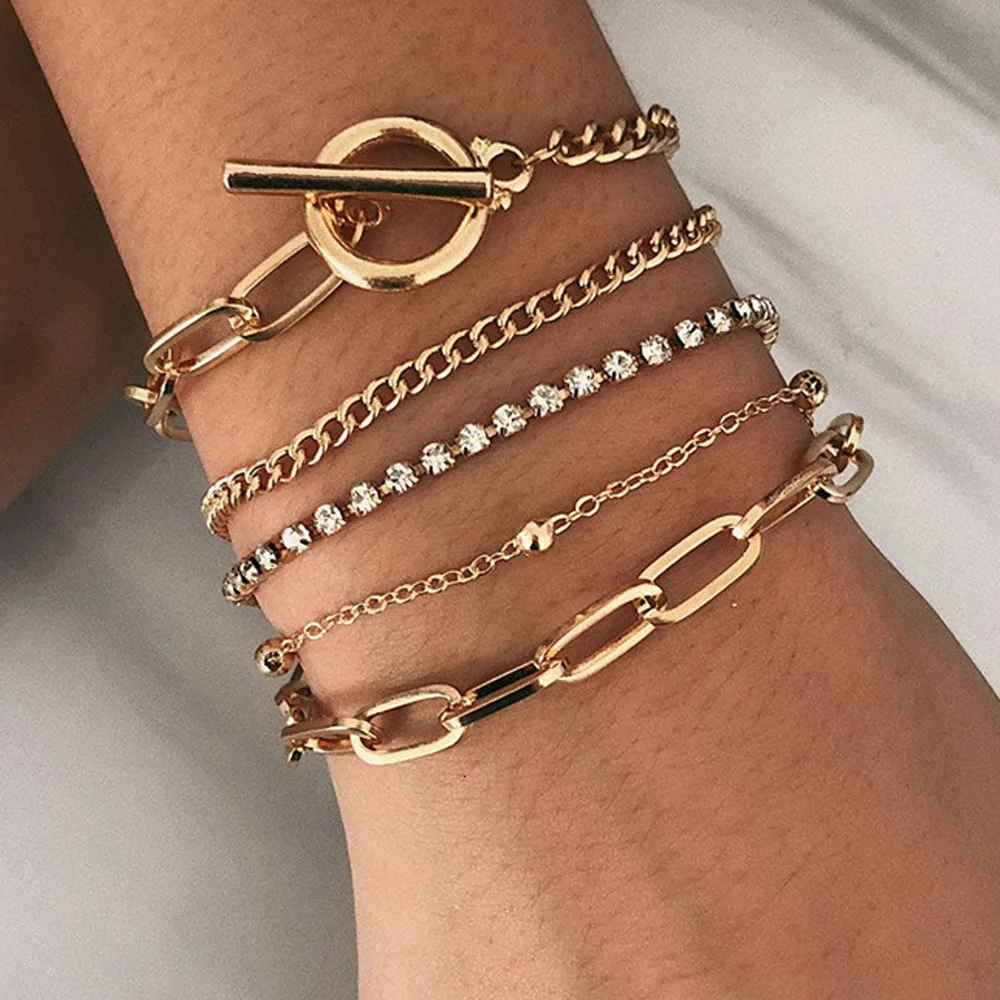 

Hot sale 5pcs/set diamond bracelet set initial friendship chain bracelet jewelry
