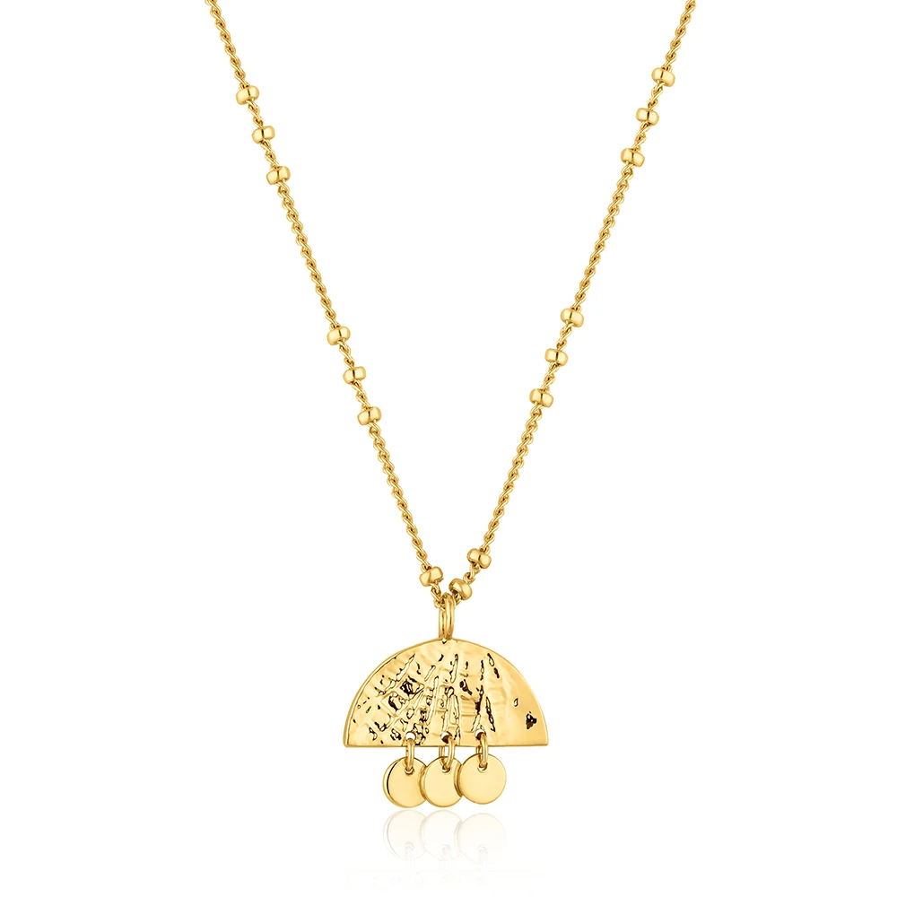 

Gorgeous Drop Demi-round 3-drop Disk Pendant Necklace Bearing An Intricate Design 18K Gold Plated Brass Necklace