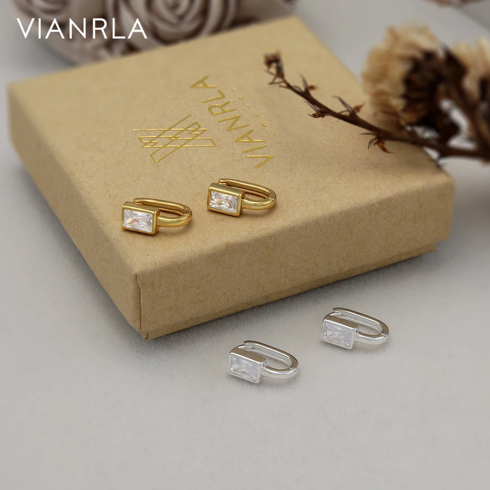 

VIANRLA huggies earrings 18k gold plated rectangle zircon huggie earrings 925 sterling silver