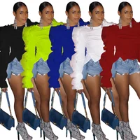 

Fashionable women o neck long sleeve splicing ruffle slimming solid tops