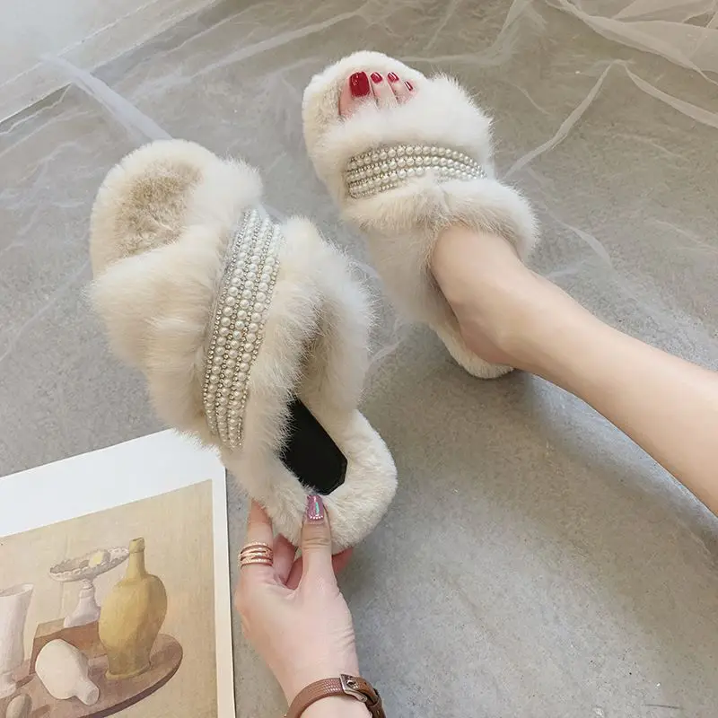 

Women plush indoor cotton slipper Winter new fashion Japanese style faux fur slipper