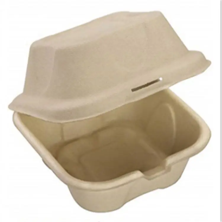 

100% Biodegradable Eco-friendly Disposable Food Lunch Container Sugar Cane Pulp Paper Bagasse Hamburger Box, Natural /white color