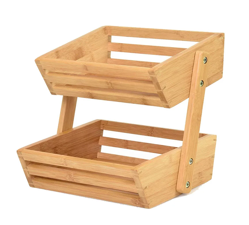 

Home Storage and Display Nature Wooden Display Rack 2 Tier Bamboo Baskets Fruit CNLF