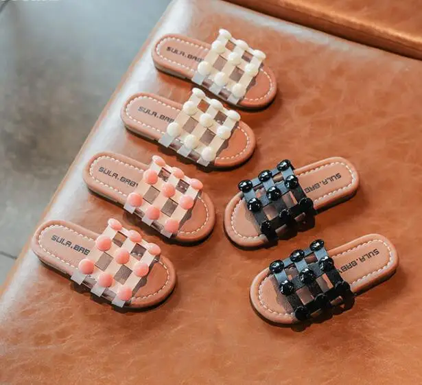 

2020100507 Baby Girl and Young Girl Grids Slipper Flat Slipper Size 21-30