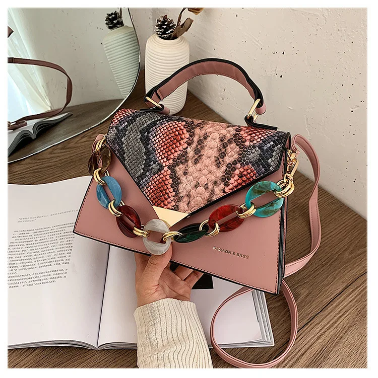 

JOWYAR high quality Female Chain Metal Lock Crossbody Bag snake leather women purses handbags ladies hand bags