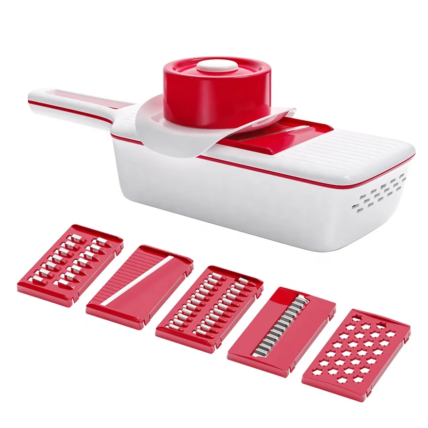 

Multi Plastic Manual Mandolin Slicer Adjustable Perfect Slicer As Seen On TV with 6 Blades, Red