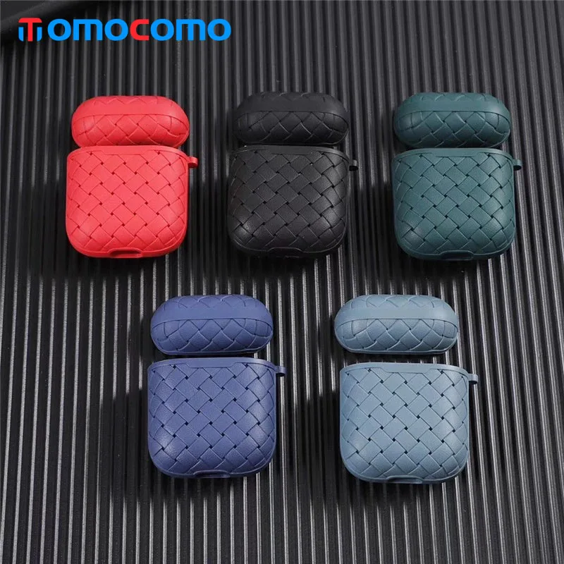 

TOMOCOMO Oem Hot Seller Woven Pattern Series Real Leather Protective Case For Airpod For Apple Earbuds, Mix colors