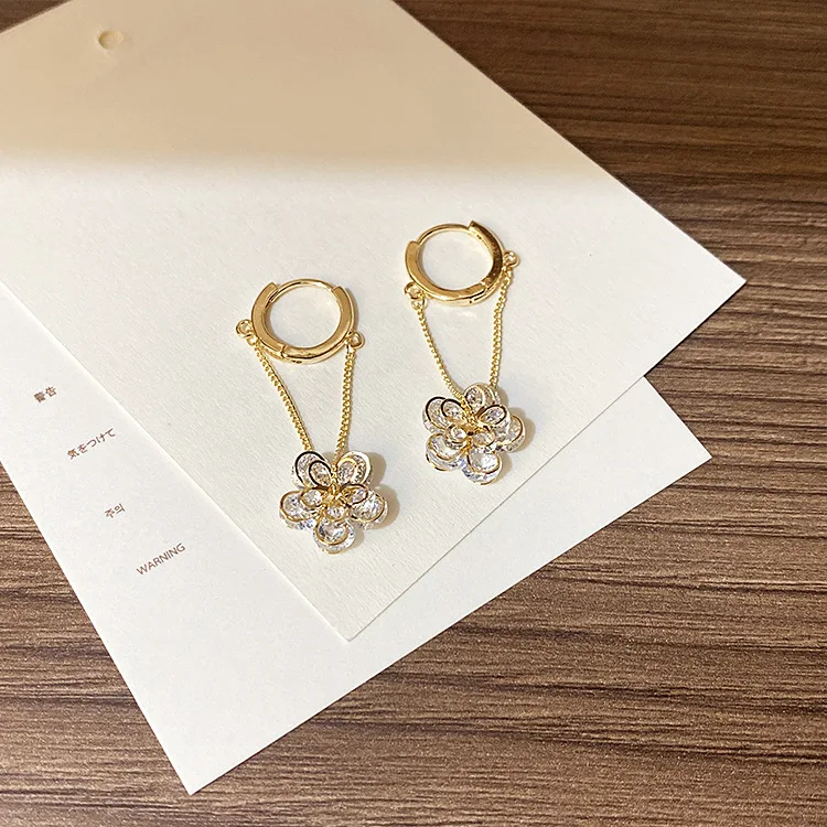 

Vershal A951 Elegant Top Sale 18k Gold Plated Luxury Shining CZ Flower Dangle Hoop Earrings For Women