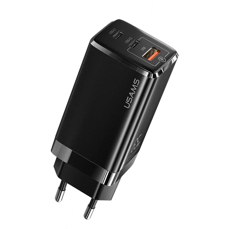 

USAMS Ready to Ship 65W Fast Charging USB GaN Charger 3 Ports Travel Quick Charge PD Wall Charger for iPhone, Black/ white