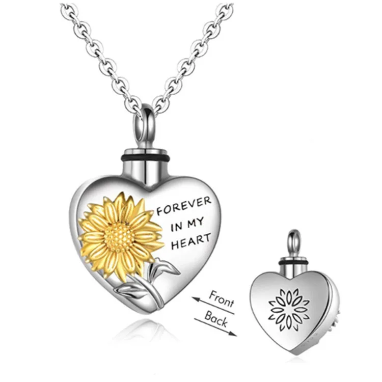 

Always In My Heart Sunshine Flower Heart Perfume Bottles Urn Cremation Pendant for Missed Loved Ones Best Gift, See picture