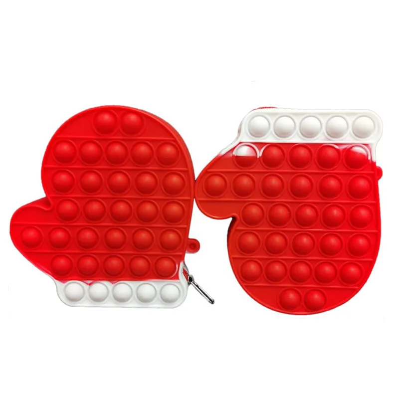 

Latest Popular New Style Silicone Fidget Sensory Toy Wallet Christmas Pop Coin Purse, Red,white