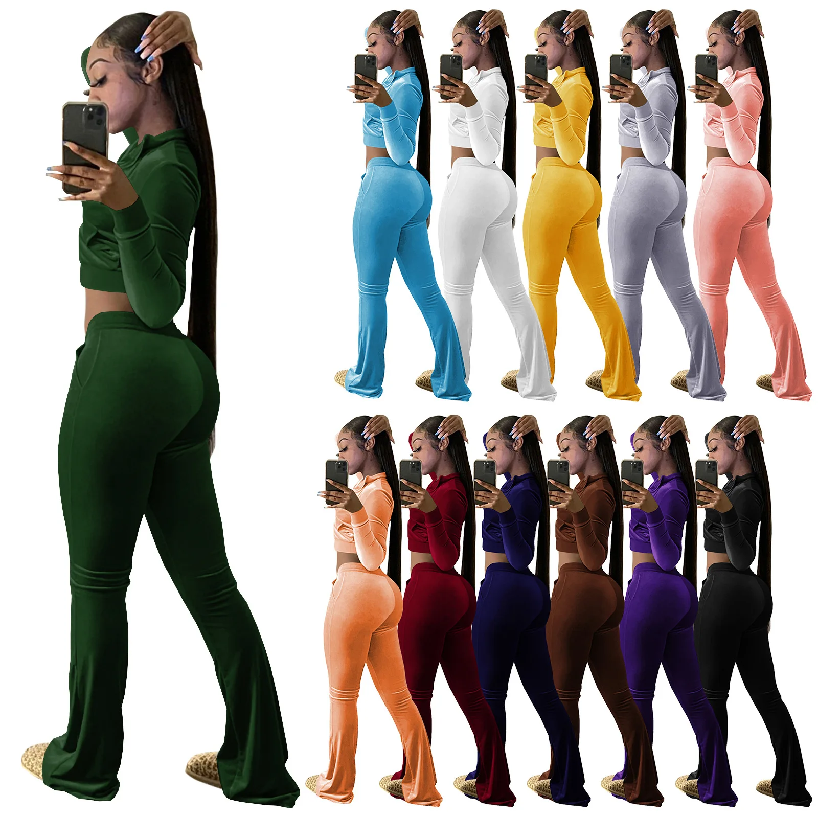 

Custom fashion casual knit long sleeve tracksuits outfits two piece set lounge wear sets sexy fall 2 piece women's sets, Customized colors