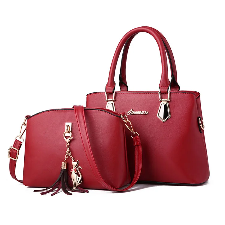 

2 piece ladies fashion luxury leather women bag pu handbags set, 5colors